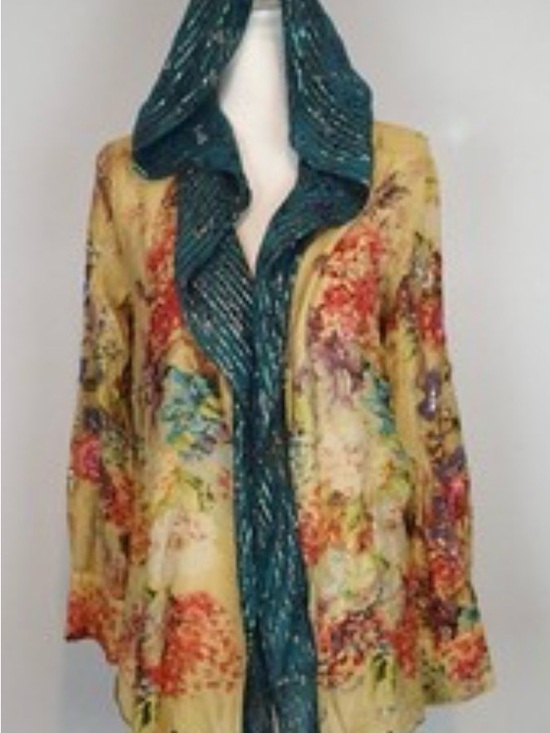 Aratta Jackets & Blazers - NWT Aratta Bohemian Floral Open-Front Jacket with Teal Trim